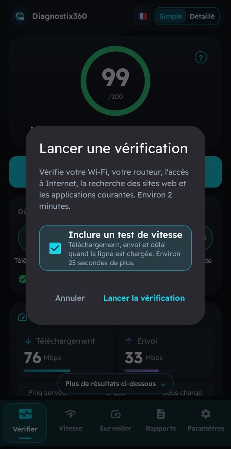 Fenêtre Lancer une vérification, avec l’option de test de vitesse